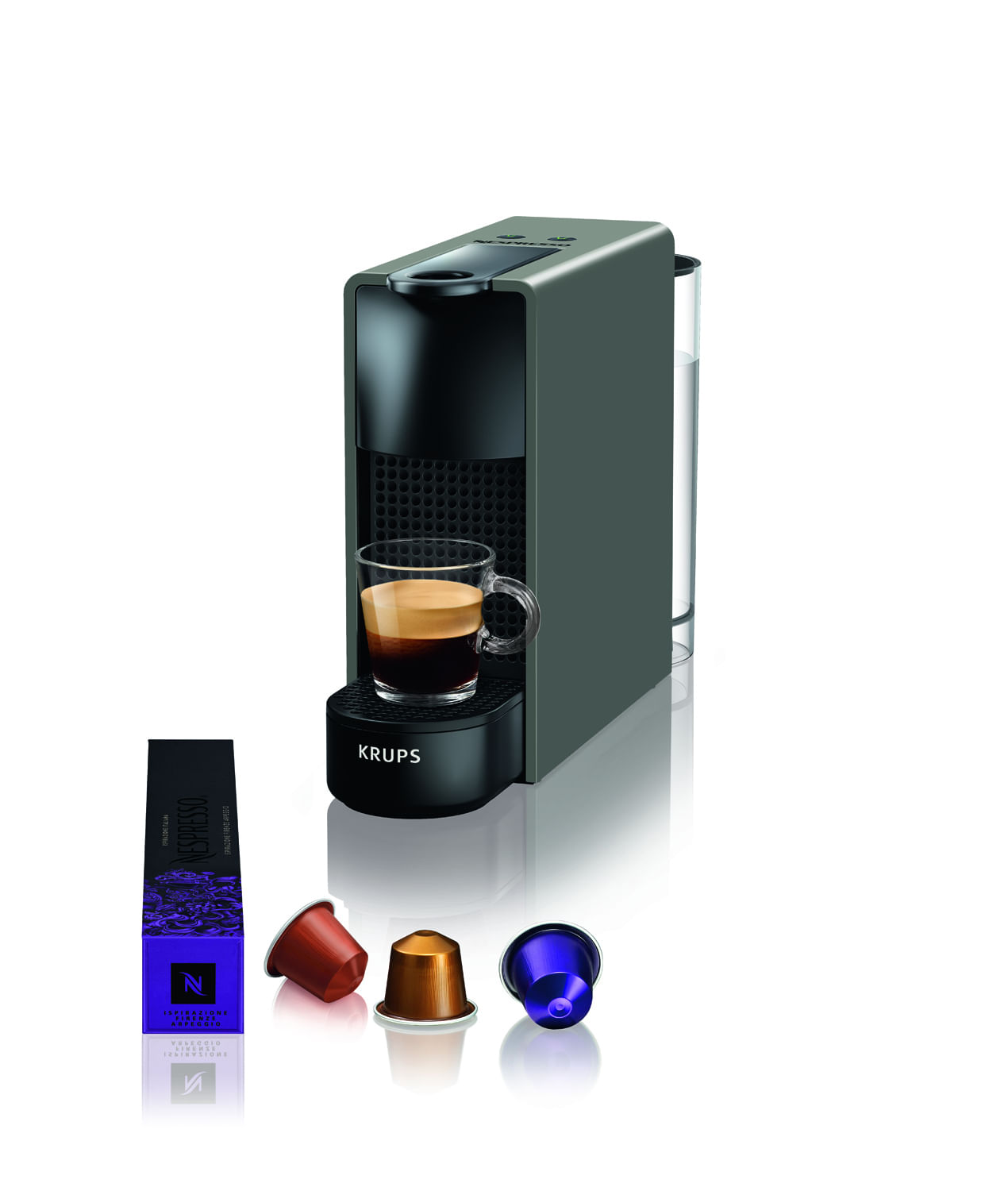 KRUPS XN110B Macchina per Caffe Nespresso con Serbatoio da 0,6 Litri e Design Grigio Compatta ed Efficiente Krups XN110B Nespresso Essenza Mini