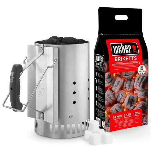 Weber Kit Ciminiera Accensione con 2kg di Bricchetti e 6 Cubetti Accendifuoco