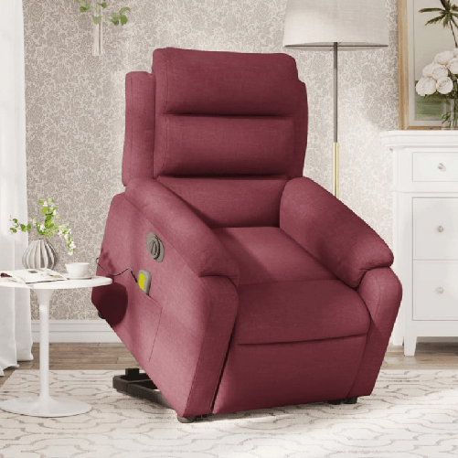 vidaXL Poltrona Alzapersona Massaggiante Elettrica Rosso Vino Tessuto