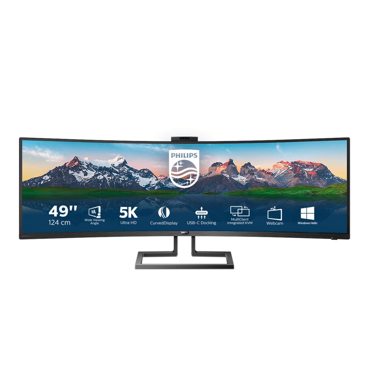 PHILIPS Monitor Curvo 49'', 499P9H, Gaming Superwide 32:9, risoluzione 5120*1440, Adaptive Sync, HDR 400 Philips P Line Display LCD curvo in 32:9 Supe