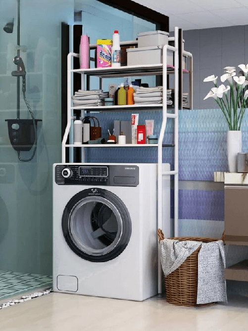 Scaffale da Bagno per Lavatrice, 3 Ripiani, Bianco, 152x65x25 cm Mobile Sopra Lavatrice Organizer Da Parete Per Detersivi Sapone