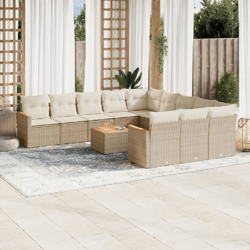 vidaXL Set Divani da Giardino 12 pz con Cuscini Beige in Polyrattan