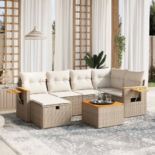 vidaXL Set Divani da Giardino 7 pz con Cuscini Beige in Polyrattan