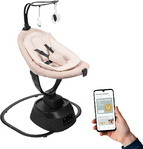 Babymoov Altalena Elettrica Seduta girevole di 360° SWOON EVOLUTION CONNECT MOKKA BabyMoov A055021 sedia a dondolo per bambino Nero, Rosa