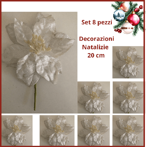 Set 8 decorazioni natalizie vintage addobbi di natale per albero stella bianca cm 20 decorativa centrotavola natalizi