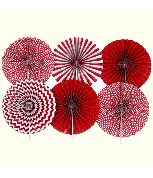 Trade Shop Traesio-pendente Rosone Ventaglio 6 Pezzi Rosso In Carta 35.5cm Compleanni Photoboot -