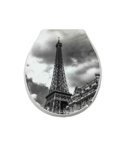 Trade Shop Traesio-copriwater In Plastica Resistente Tavoletta Wc 44x36.5cm Fantasia Parigi - 3,5