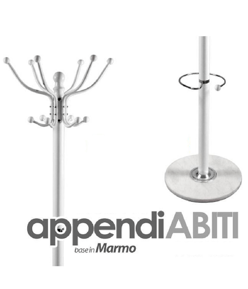 Attaccapanni Appendiabiti Piantana In Metallo 12 Ganci Con Portaombrelli Bianco -