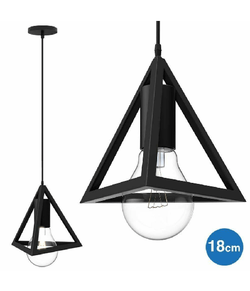 Lampadario Lampada Sospensione Piramide 18cm Design Moderno Paralume Nero -
