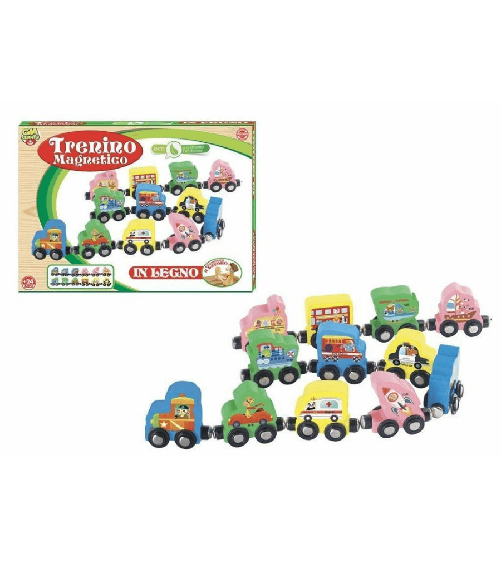 Trade Shop Traesio-trenino Magnetico In Legno Con Vagoni A Calamite Giocattolo Gioco Bambini +24 M -