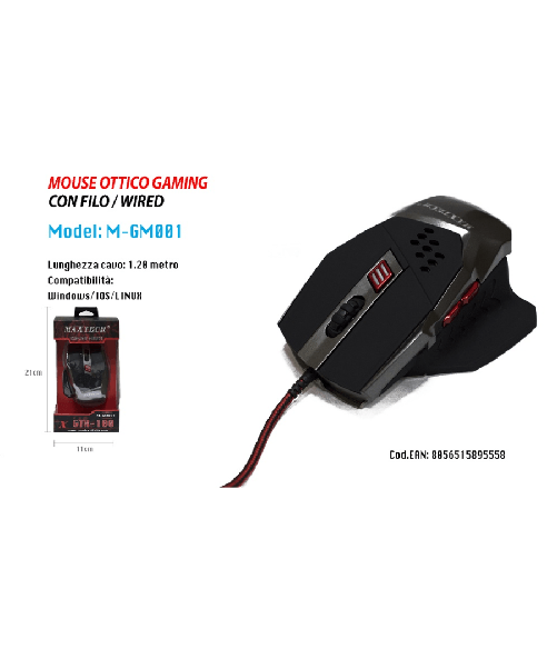 Mouse Gioco 6 Tasti Squadrato Ottico Cursore Precisione Luci Led Maxtech M-gm001 -