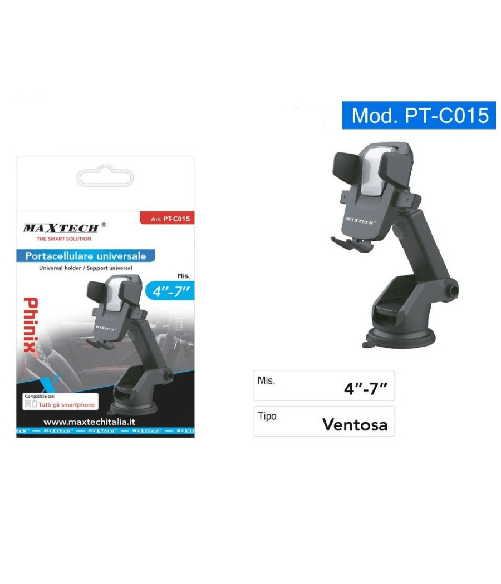 Portacellulare A Ventosa Per Smartphone Universale Da Auto In Pvc Maxtech Pt-c015 -