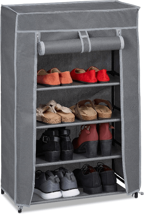 Scarpiera Armadio Salvaspazio, Scaffale Porta Scarpe 5 Ripiani, 60x30x90 cm, Tessuto TNT, Fino a 15 Paia, Multiuso, Chiusura con Zip, Grigio