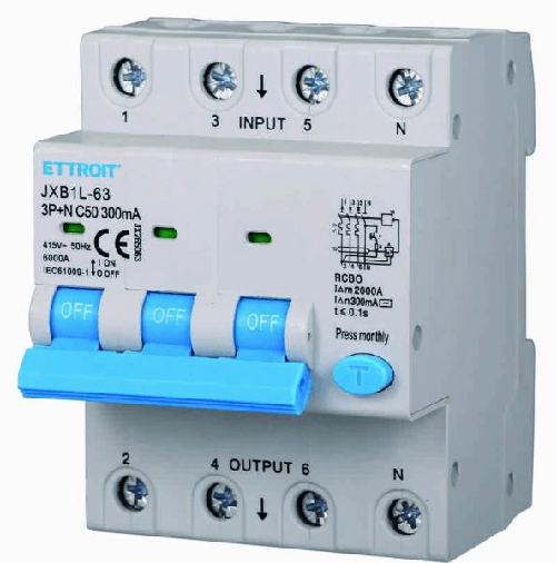 ETTROIT Interruttore Magnetotermico Differenziale 3P+N 50A 6KA 300mA 380V Occupa 4 Moduli DIN
