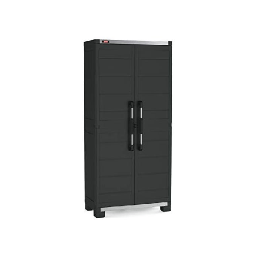 Keter Armadietto Basso Garage XL Nero e Argento 99 cm Keter Armadio Garage Alto Portata 135 Kg 89x54x188 Cm