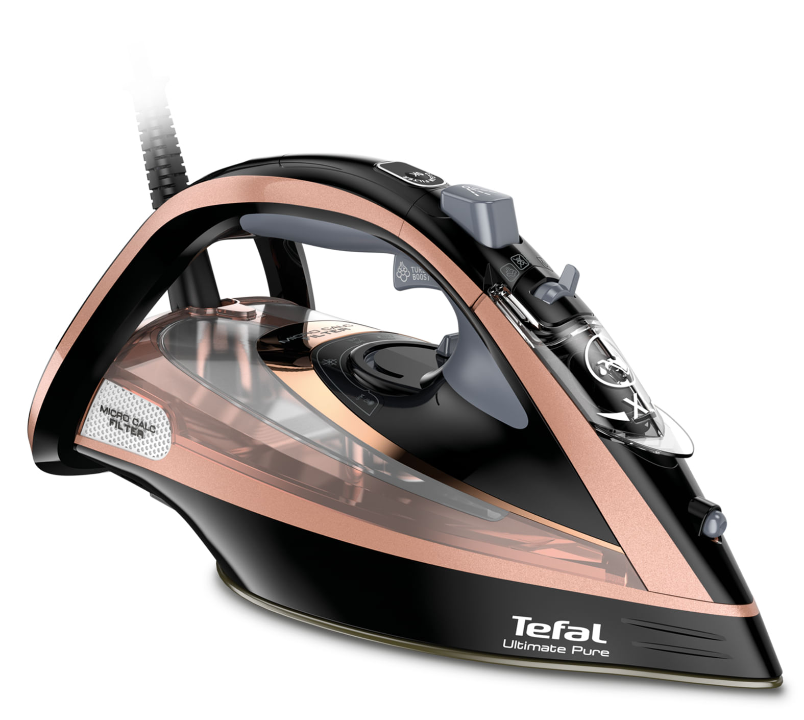 Tefal Ultimate Pure FV9845 Ferro da stiro a secco e a vapore Piastra Durilium Autoclean 3100 W Nero, Rame