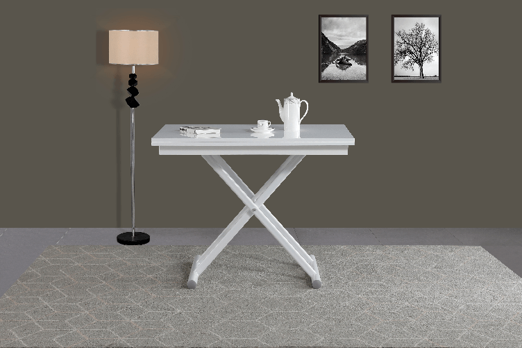 VOLERO', Tavolo Trasformabile Salvaspazio, Ulisse Large , Sistema Saliscendi con Regolazione Millimetrica dell' Altezza. (Grigio Chiaro Venato) BIANCO