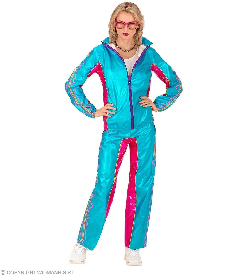 WIDMANN 79401 costume tuta anni 80 dance s azzurro metal #7940
