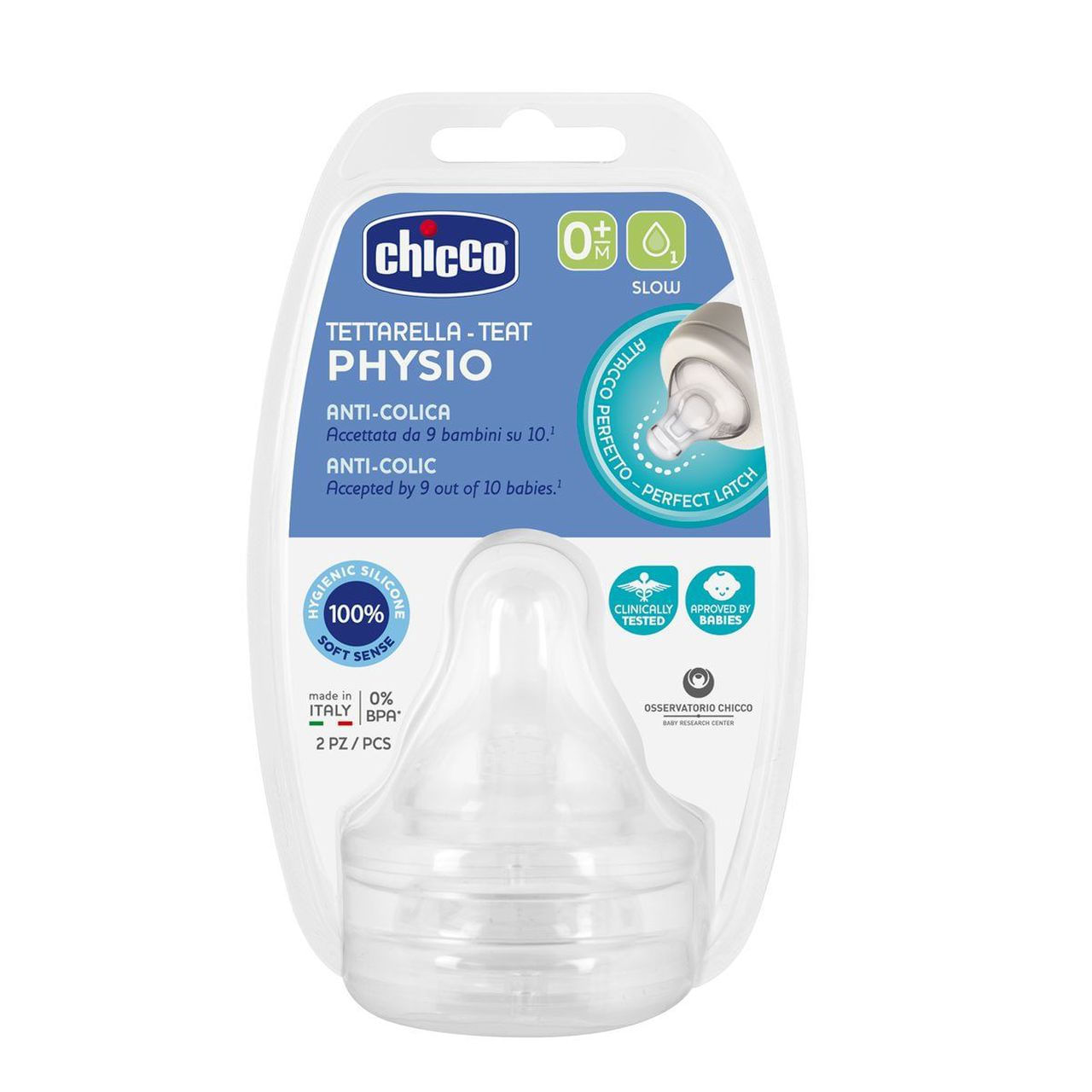 Chicco Perfect 5 Tettarella 0+ Mesi 1 Foro 2 Pezzi Trasparente Chicco 00020311000000 biberon Silicone Ortodontico