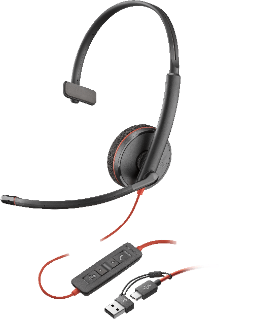 HP Poly POLY Cuffie monoaurali Blackwire 3210 con connettore USB-C adattatore USB-C/A