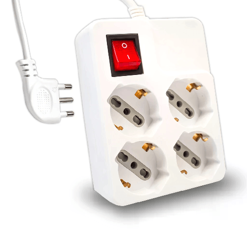V-TAC Multipresa con Cavo 15m 4 Prese 10/16A 2P+T Bipasso + Schuko con Interruttore Luminoso Spina 16A 2P+T Colore