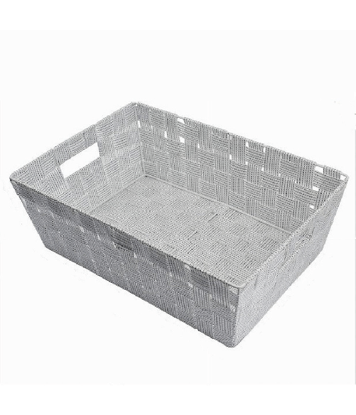 Portaoggetti Cesto Tessuto Intrecciato 38x26x13 Cm Maniglie Grigio Chiaro 79030 -