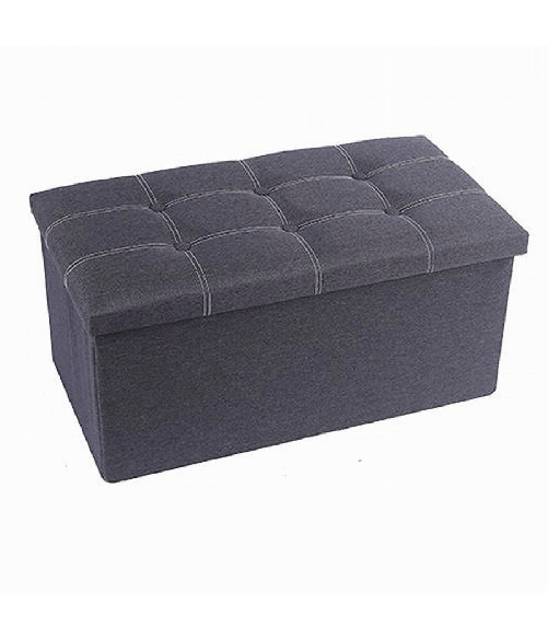 Cleafe-pouff Puff Pouf Contenitore Imbottito Portaoggetti Seduta Grigio 76x38x35cm 79426 -