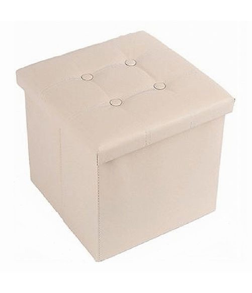 Cleafe-pouff Puff Pouf Contenitore Imbottito Portaoggetti Seduta Beige 38x38x35cm 79430 -