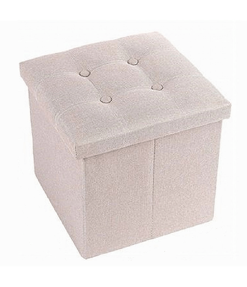 Cleafe-pouff Puff Pouf Contenitore Imbottito Portaoggetti Seduta Beige 38x38x35cm 79423 -
