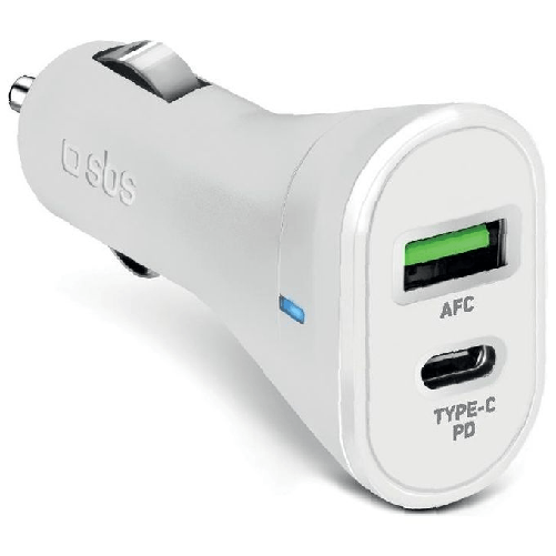 SBS TECRPD20W Caricabatterie per dispositivi mobili Smartphone, Tablet Bianco Accendisigari Ricarica rapida Auto
