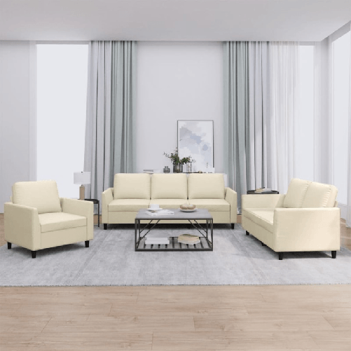 Set di Divani 3 pz con Cuscini crema in Similpelle