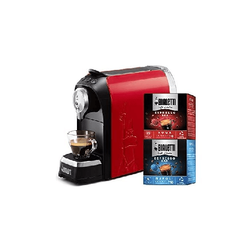 Bialetti Elettrico Macchina Caffe' Espresso Per Capsule In Alluminio Incluse 32 Capsule Rosso Bialetti Bundle Super Rosso + 32 caps