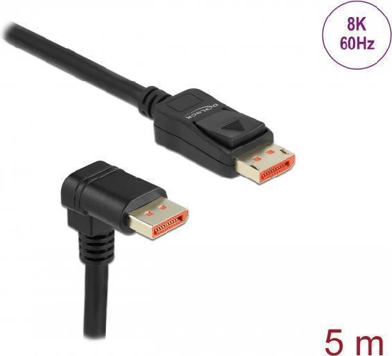 DeLOCK Cavo DisplayPort da maschio diritto a maschio 90° angolato vers il basso 8K 60 Hz 5 m