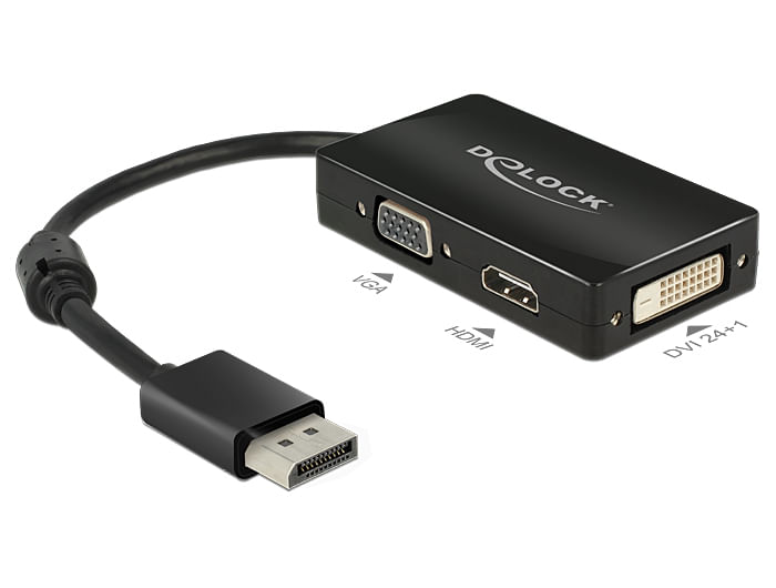 DeLOCK 0.16m DisplayPort/VGA+HDMI+DVI 0,16 m VGA (D-Sub)+ HDMI + DVI Nero