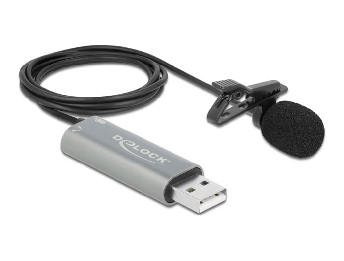 DeLOCK Microfono USB Tie Lavalier Lavalier Omnidirezionale 24 bit / 192 kHz con clip e porta per cuffie con jack stereo Delock USB Krawatten Lavalier