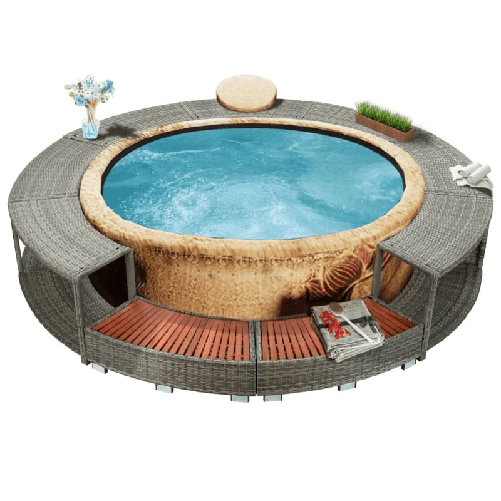 Bordo per Vasca da Spa in Polyrattan Grigio