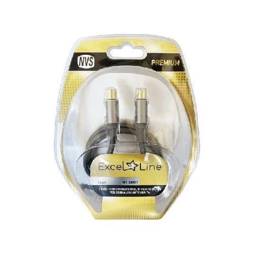 Nuova Video Suono Cavo Antenna Xclant01 3mt Alta Qualita' 2 Spine Gold Iec 9.5mm con Adattatore M-M