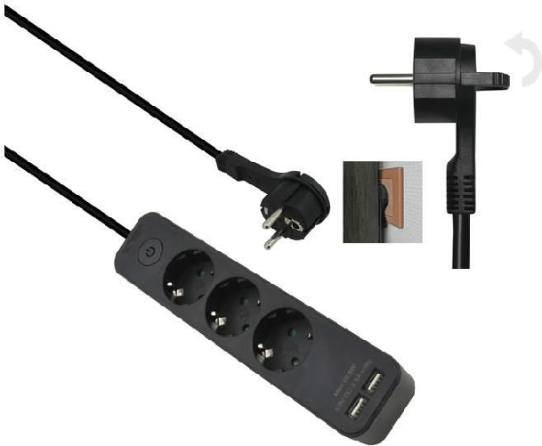 Ciabatta Helos ADVANCED 5 vie caricatore USB nero 15 m con interruttore