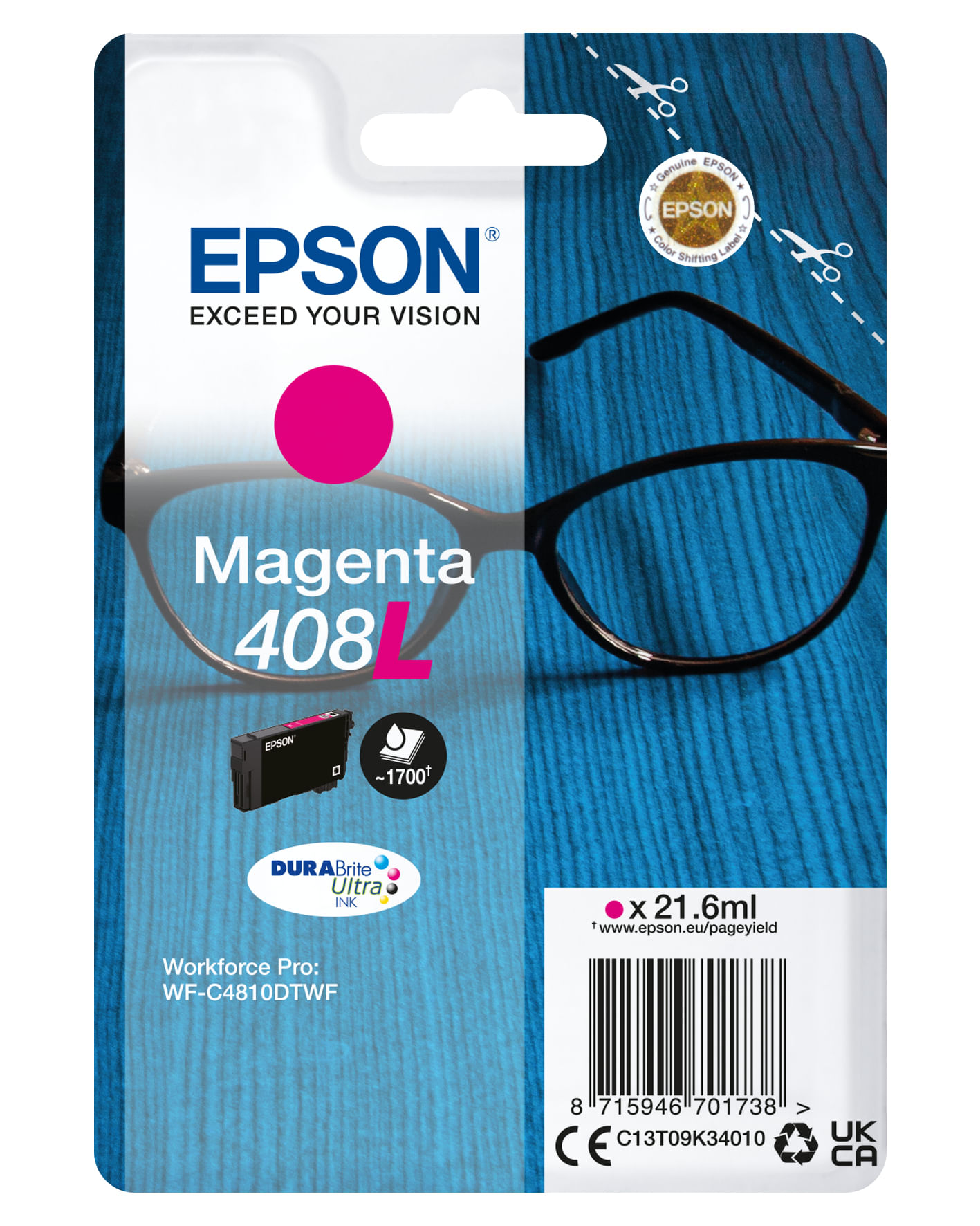Epson singlepack magenta 408l durabrite ultra ink - C13T09K34010 Epson Singlepack Magenta 408L DURABrite Ultra Ink