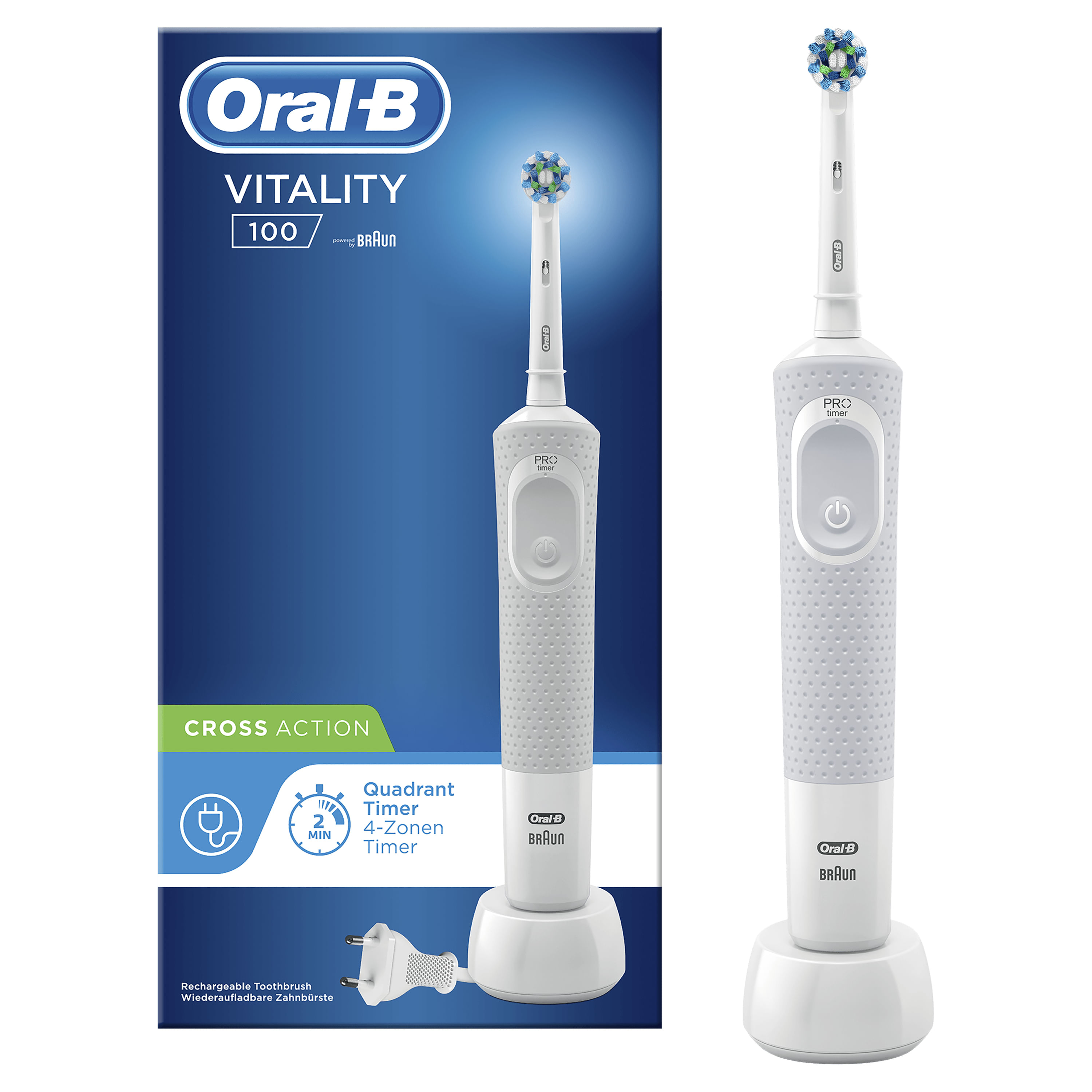 Oral-B Vitality 100 CrossAction Adulto Spazzolino rotante-oscillante Bianco