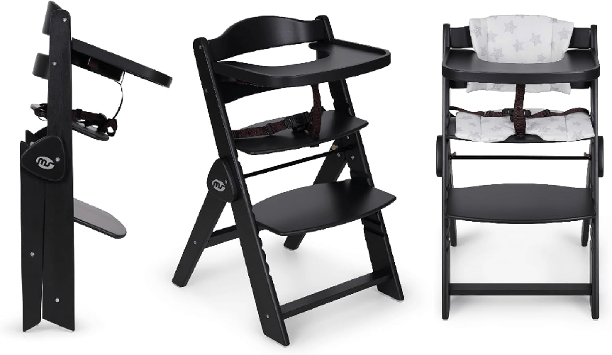 Innovaciones Ms Seggiolone In Legno Evolutivo Pieghevole FULL NERO con Cuscino BIANCO