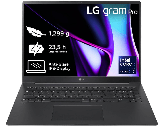 LG Electronics LG Gram Pro 17Z90SP-G Intel Core Ultra 7 155H Computer portatile 432 cm (17") WQXGA 16 GB LPDDR5x