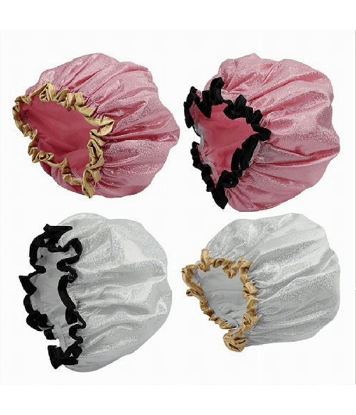 Cleafe-set 2 Pz Cuffia Doccia Bagno Elastico Bordino Brillantini Protegge Capelli 79483 -