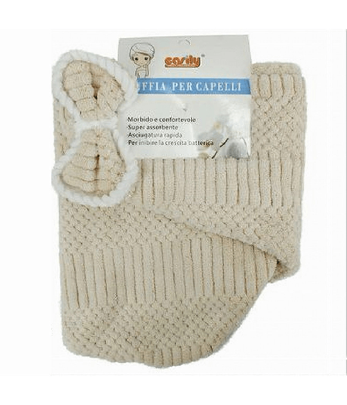 Cuffia Asciugamano Shampoo Bagno Doccia Asciuga Capelli Fiocchetto Beige 79633 -