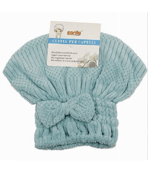Cleafe-cuffia Asciuga Capelli Asciugamano Doccia Morbido Assorbente Fiocco Azzurro 79628 -