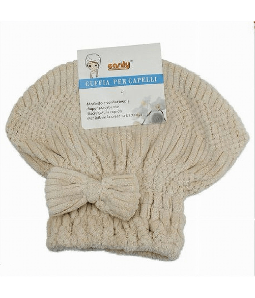 Cleafe-cuffia Asciuga Capelli Asciugamano Doccia Morbido Assorbente Fiocco Beige 79627 -