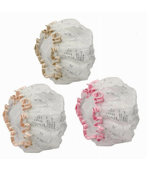 Cleafe-set 2 Pz Cuffia Doccia Bagno Elastico Bordino Paillettes Protegge Capelli 79479 -