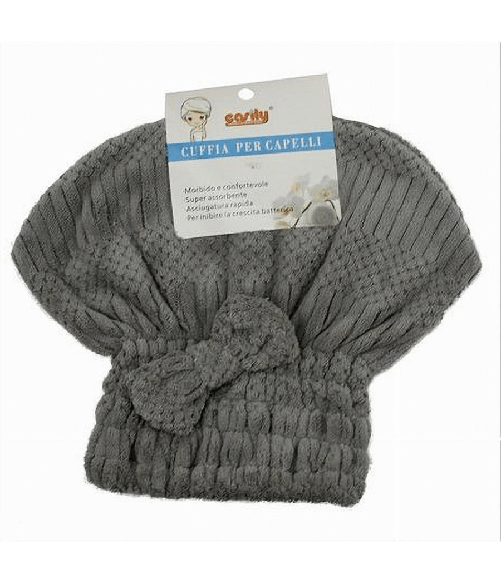 Cleafe-cuffia Asciuga Capelli Asciugamano Doccia Morbido Assorbente Fiocco Grigio 79629 -
