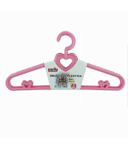 Cleafe-set 5 Pz Grucce Stampelle Con Cuori Appendiabiti In Plastica Rosa Vestiti 87679 -