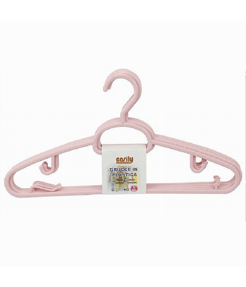 Set 5 Pz Grucce In Plastica Stampelle Appendiabito Pantaloni Giacche Rosa 79328 -